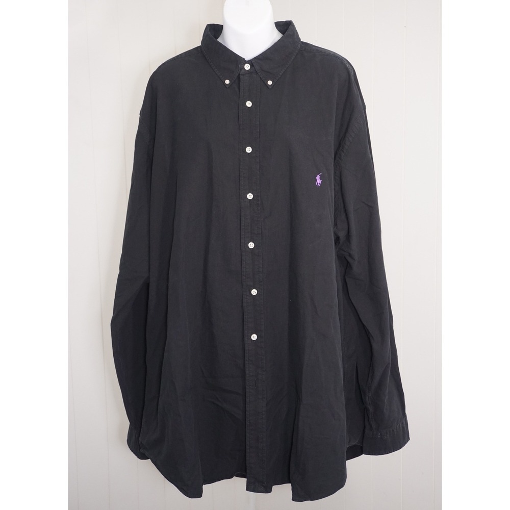 Ralph Lauren 2XLT Black Cotton Long Sleeve Button Down Shirt Purple Pony